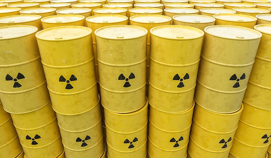 Radioactive nuclear waste barrels. 