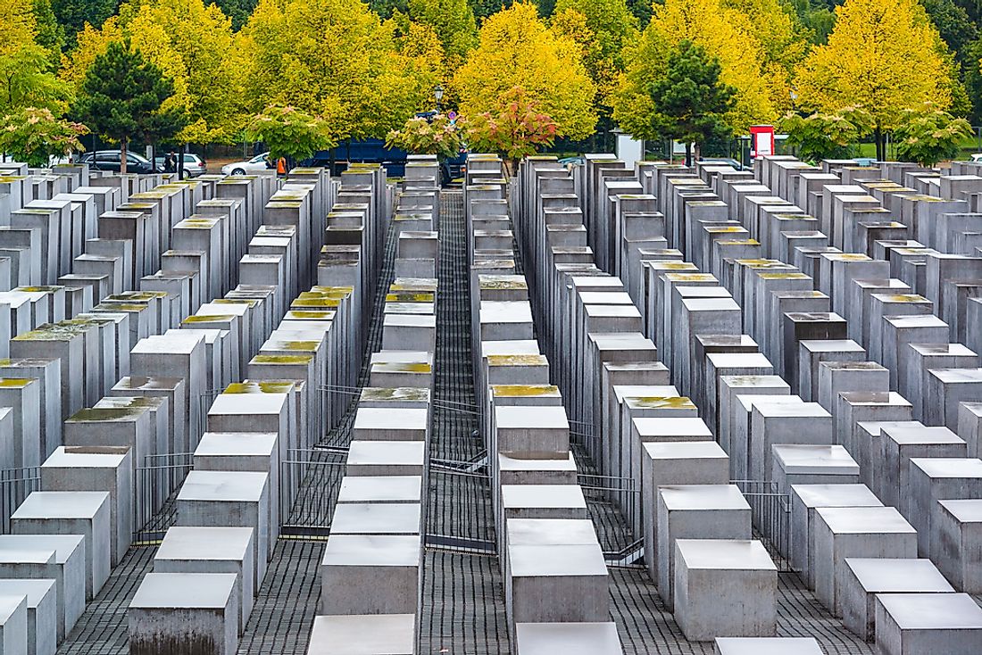 A view of the concrete slabs of the Holocaust Memorial.