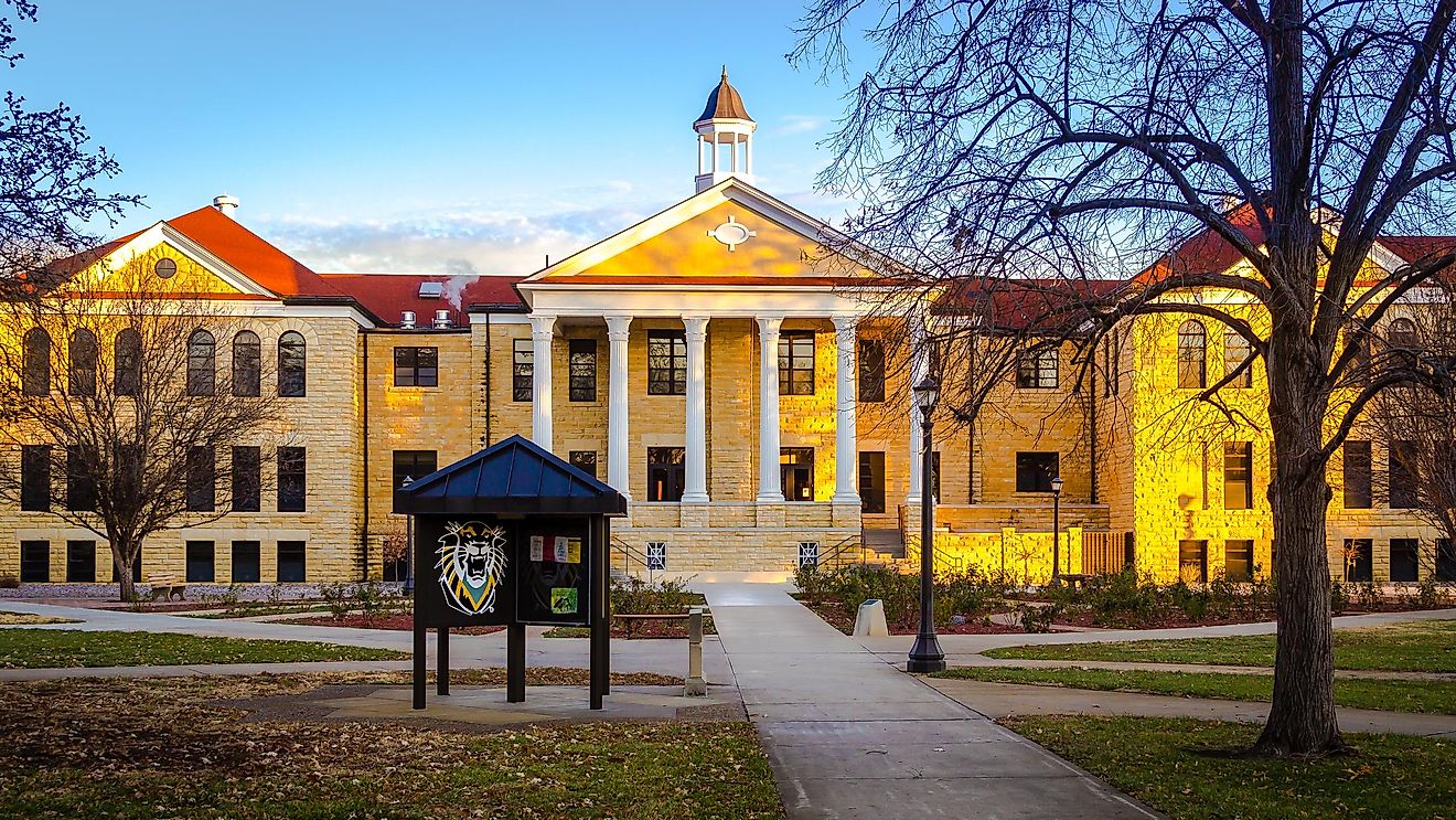 Iconic Picken Hall on the campus of Fort Hays State University, Kansas. 