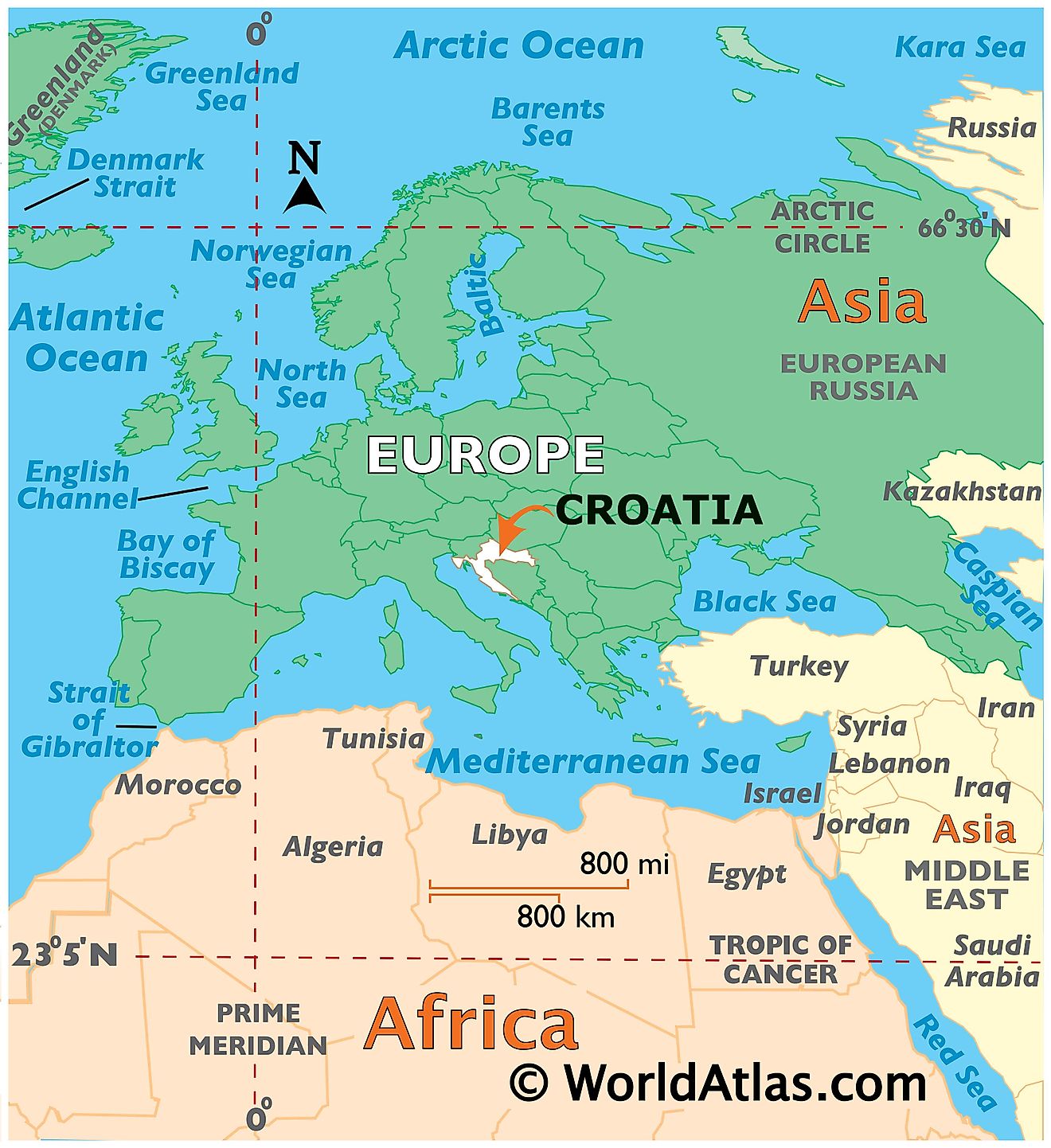 Map showing location of Croatia in the world.