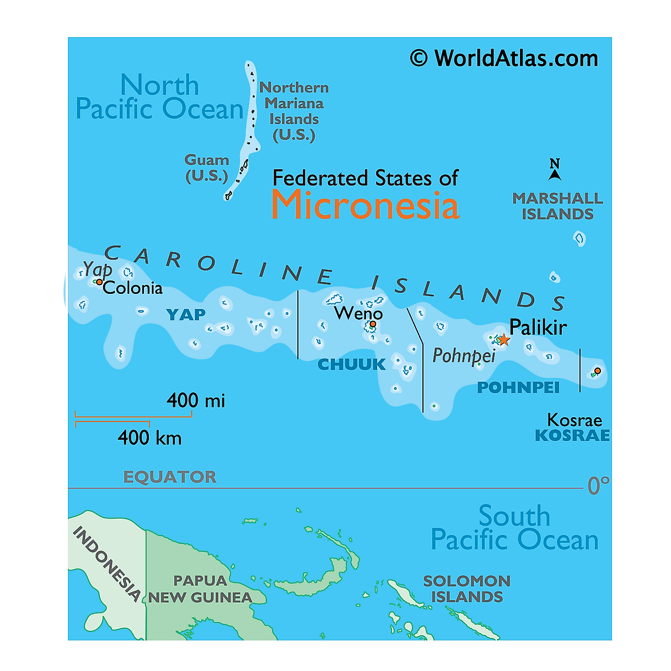 Physical Map of the Federated States of Micronesia 