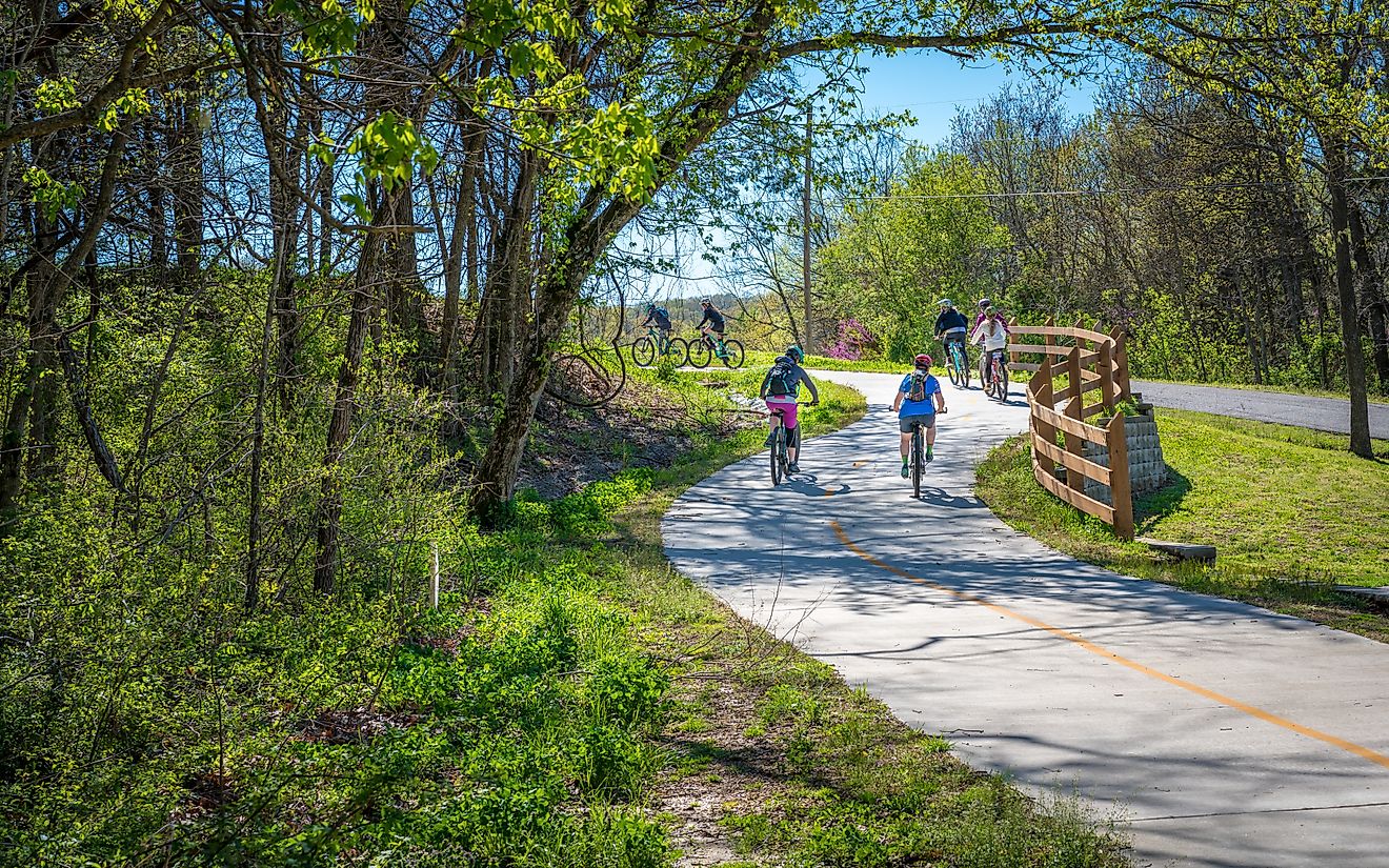 Family Biking on Trail in Bella Vista, Northwest Arkansas