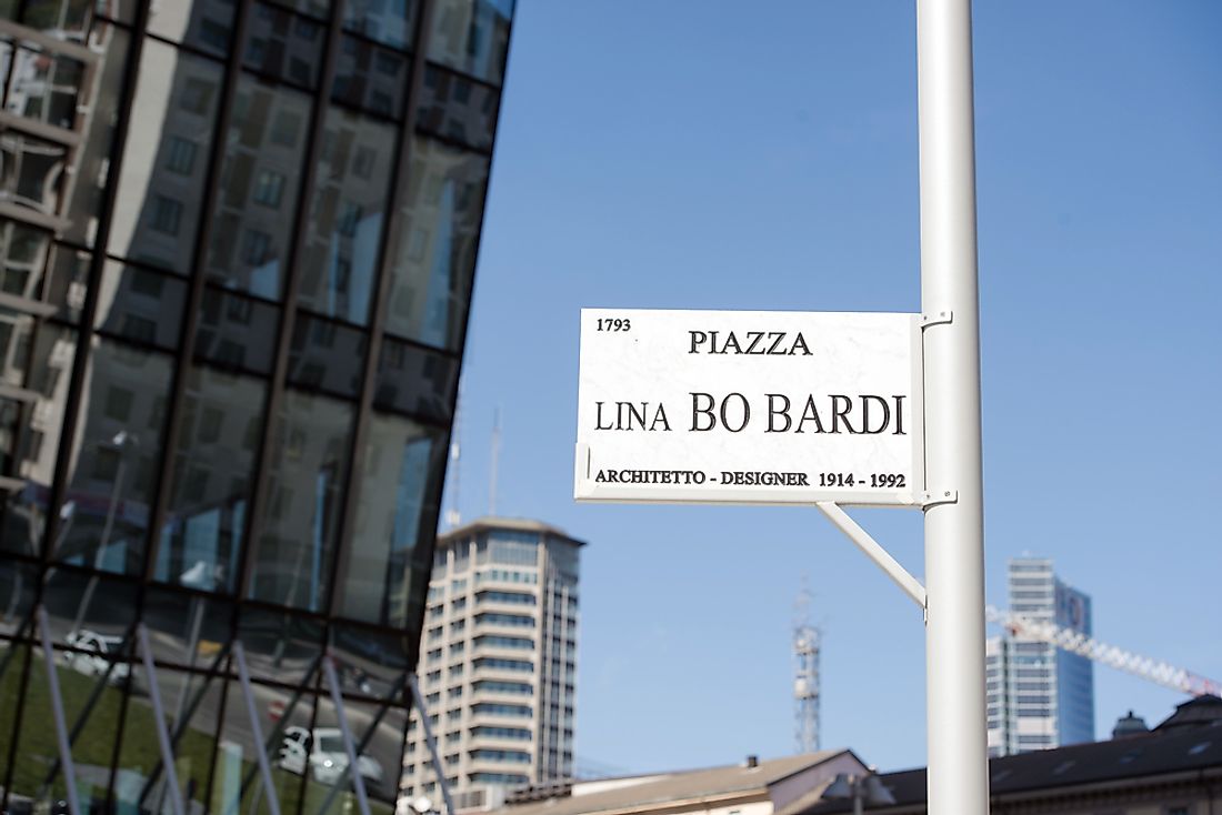 Piazza Lina bo Bardi, in Milan, Italy, is named for the architect. Editorial credit: Paolo Bona / Shutterstock.com.