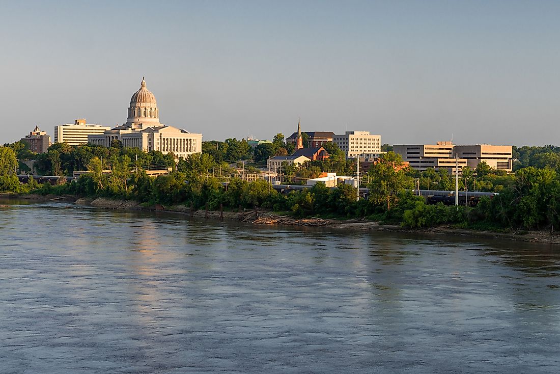 Missouri River flowing through Jefferson City, the capital of the state of Missouri. 