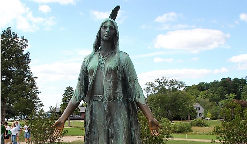 A statue of Pocahontas in Jamestown, Virginia. Editorial credit: Regine Poirier / Shutterstock.com.