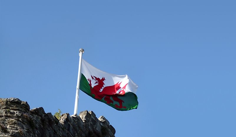 The Welsh flag waving. 