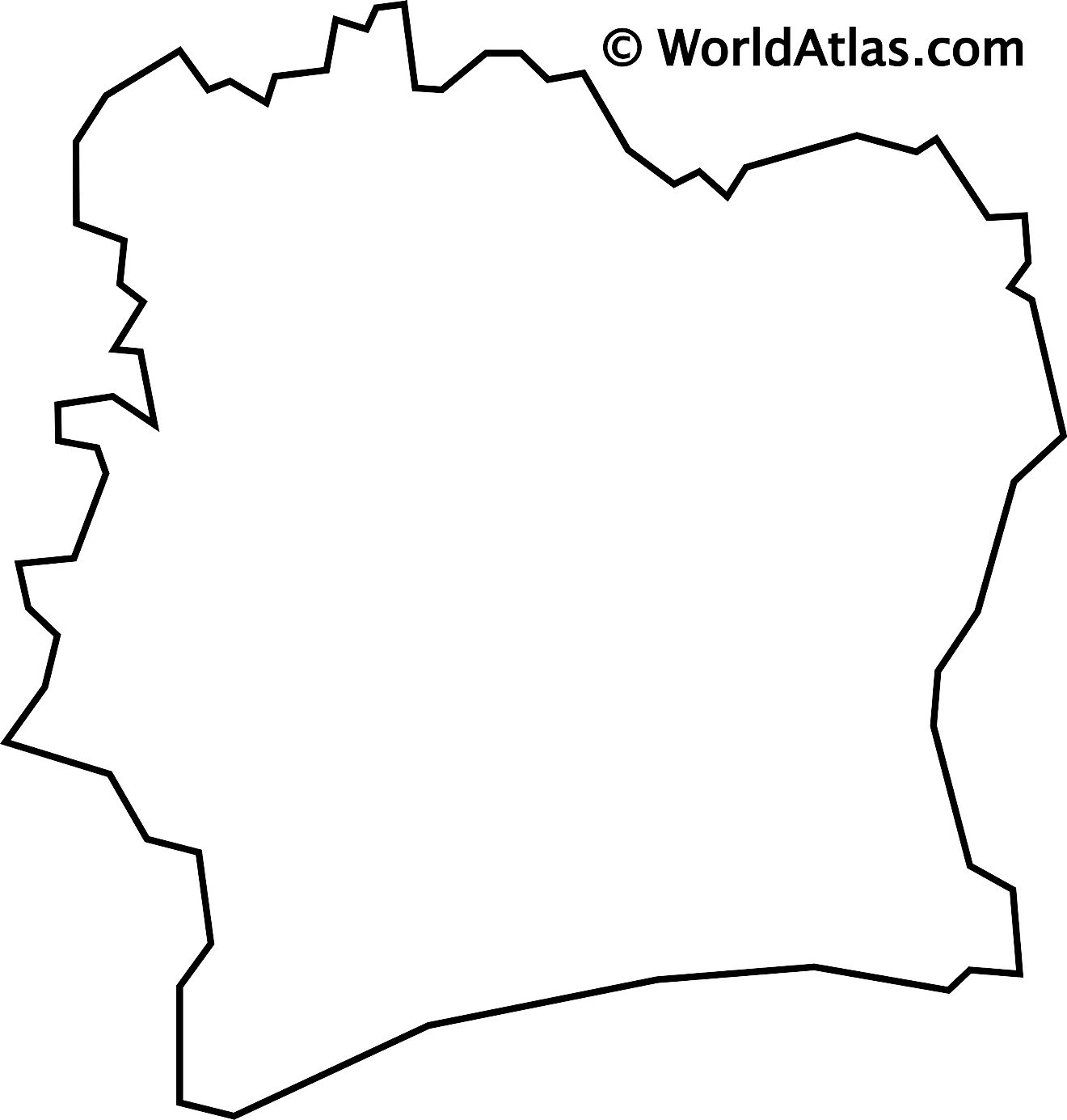 Blank Outline Map of Ivory Coast