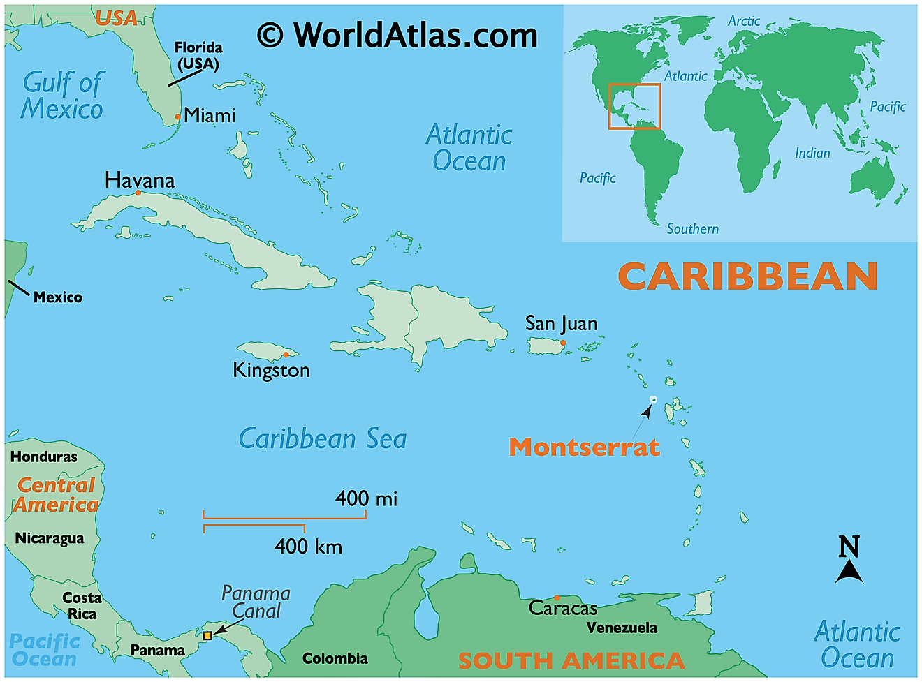 Map showing location of Montserrat in the world.