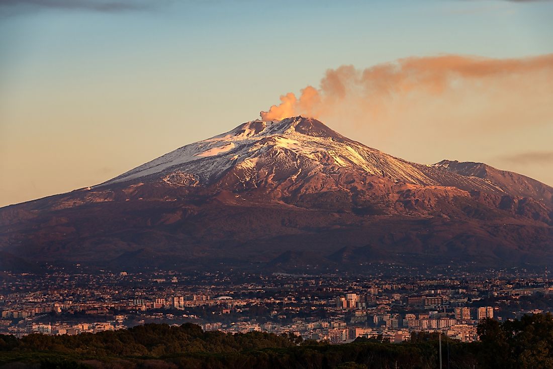 Mount Etna in Sicily, Italy is an example of an active volcano.
