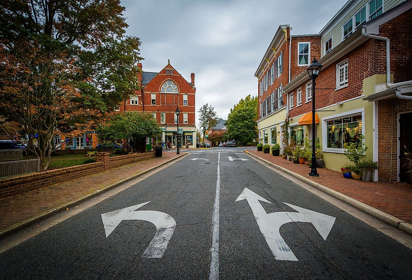 The intersection of Dover and Washington Streets, in Easton, Maryland.