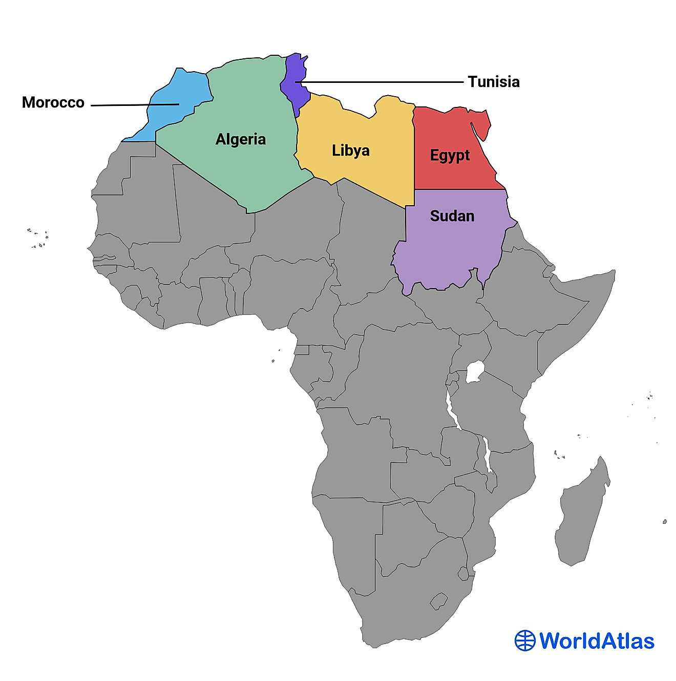 Map showing the countries of North Africa.