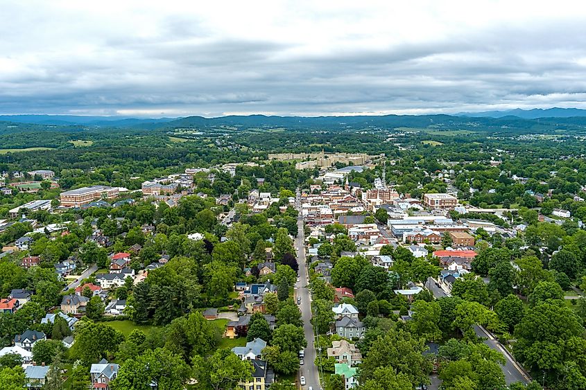 Aerial view of Lexington, Virginia.