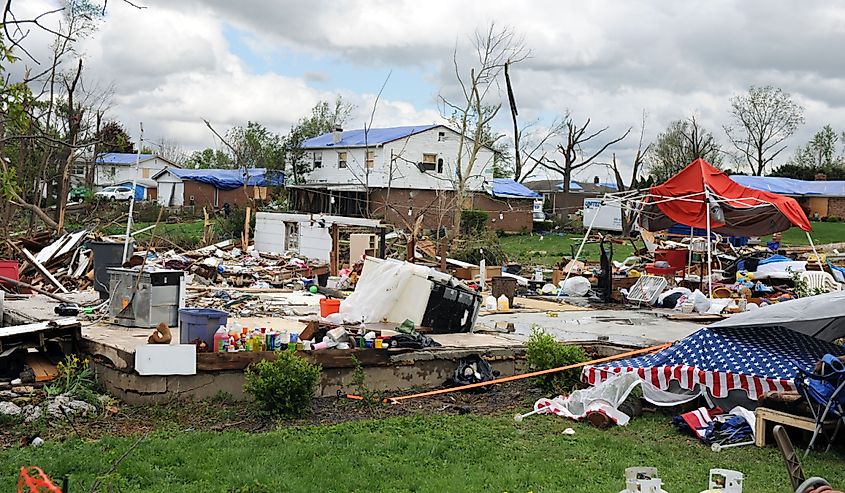 Destruction left behind by tornadoes that ravaged the area in St Louis