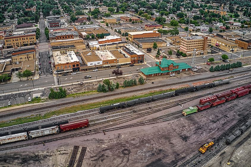 Aerial View of Downtown Dickinson, North Dakota in Summer.