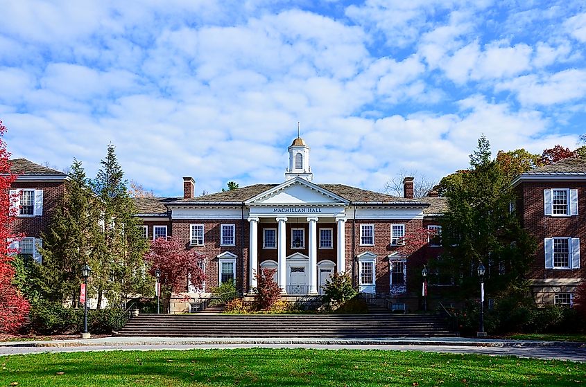 Macmillan Hall at Wells College campus in Aurora, New York, USA. 