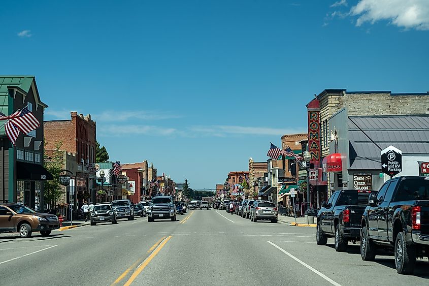 Downtown streets of the small tourist town of Red Lodge, Montana