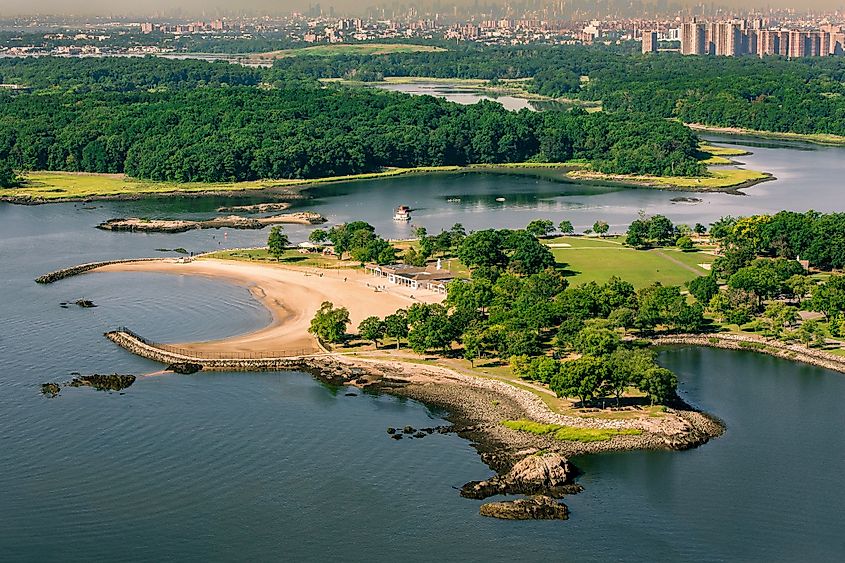 Aerial view of Glen Island Park in New Rochelle, New York