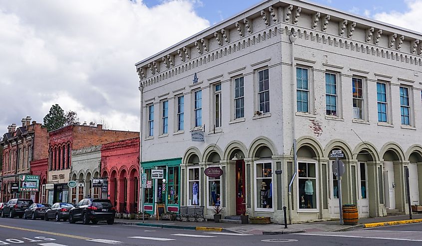 Buildings in the downtown historic district in Jacksonville, Oregon
