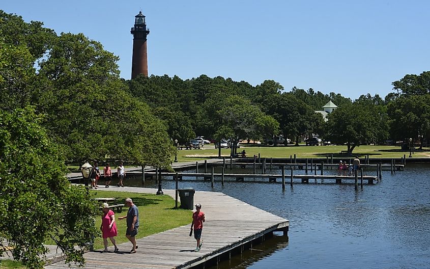 The Currituck lighthouse looms in the distance at Historic Corolla Park.
