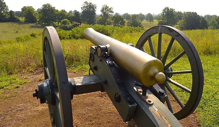 This Civil War cannon keeps watch over the battlefield at Perryville State Historic Site in Perryville, Kentucky.