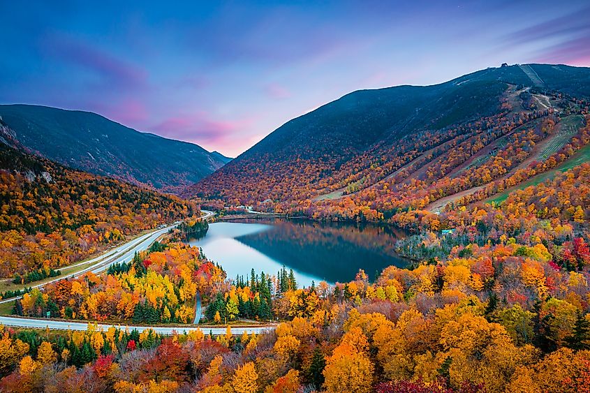 Beautiful fall colors in Franconia Notch State Park near Franconia, New Hampshire.