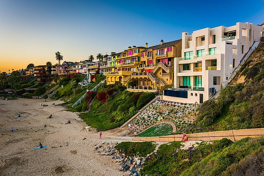 Houses on cliffs above Corona Del Mar State Beach, seen from Inspiration Point, in Corona del Mar