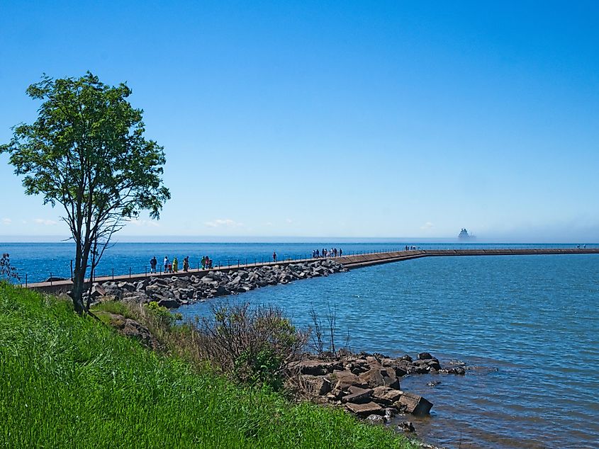 Jetty at Two Harbors, Minnesota, on a sunny day.