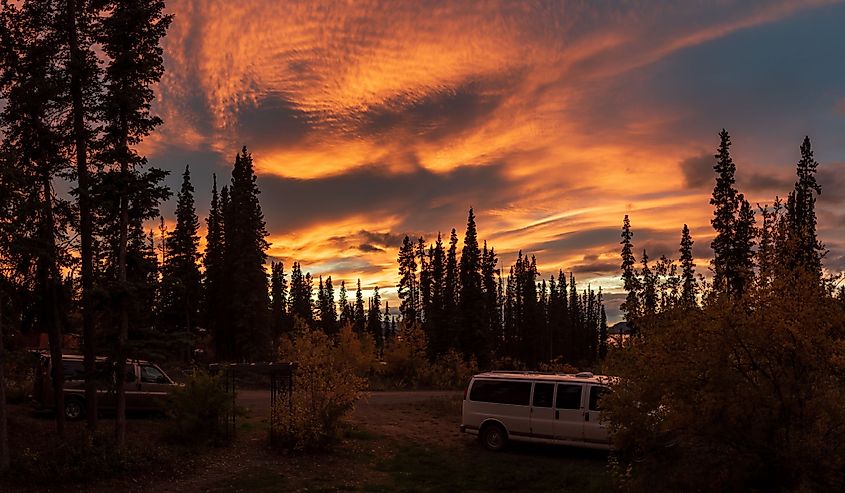 Incredible sunset sky in northern Canada on Marsh Lake, Yukon