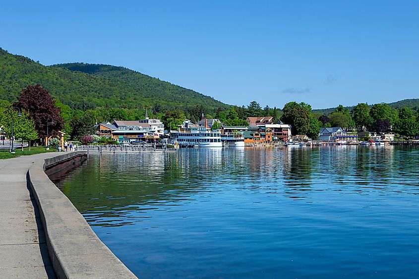 A the town of Lake George along the shores of Lake George, New York