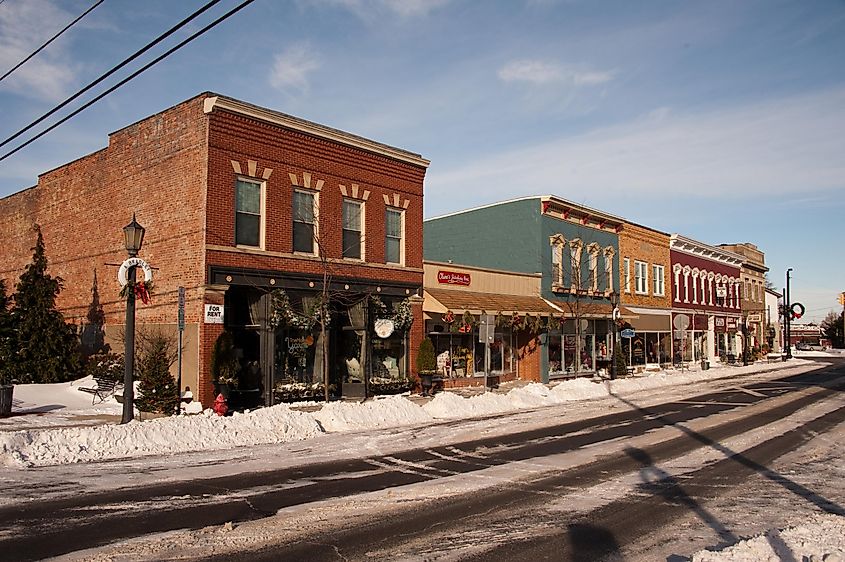 Winter view of Main Street in Vermilion, Ohio