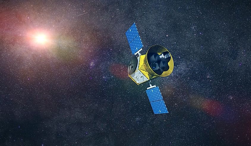 Transiting Exoplanet Survey Satellite (TESS) space telescope observing a distant star (3d illustration, elements of this image are furnished by NASA)