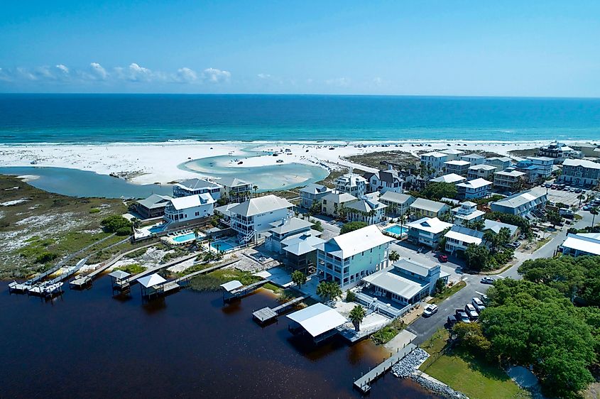 Aerial close-up of Grayton Beach, Florida.