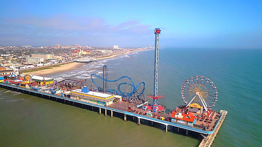 View of the pier in Galveston, Texas.