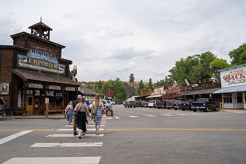 A street view of downtown Winthrop, a small Wild West-themed town. Editorial credit: melissamn / Shutterstock.com