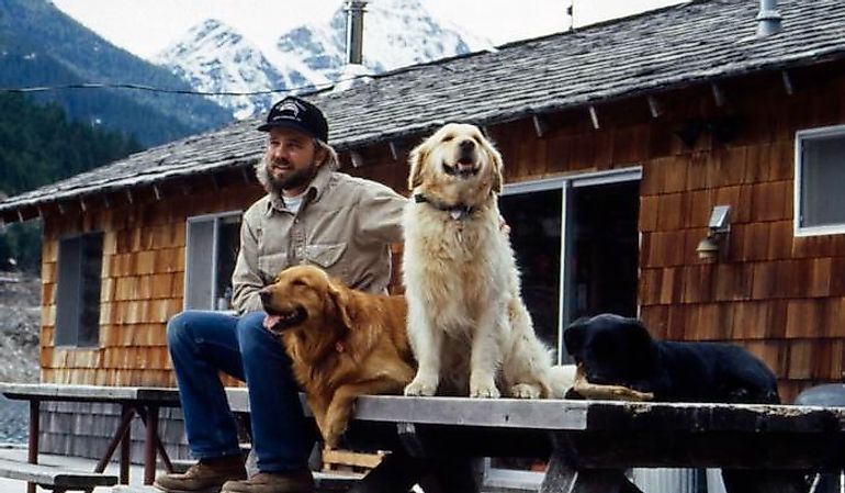 Man and his dogs at Ross Lake Resort circa 1990.