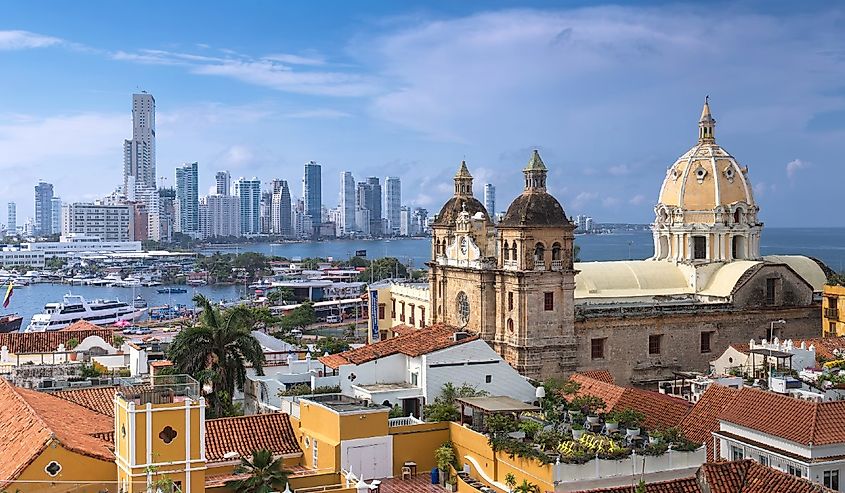 View of the St. Peter Claver church and the old town in Cartagena, Colombia