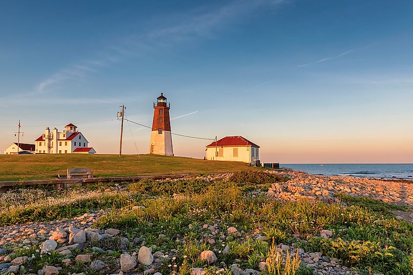 The Point Judith light near Narragansett, Rhode Island, at sunset
