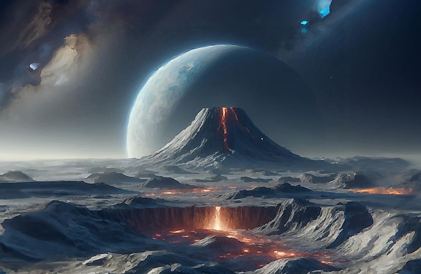 Illustration of an ice volcano on the surface of Pluto