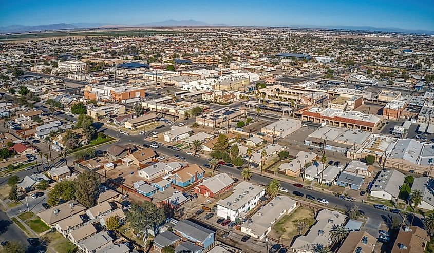 Aerial View of Downtown El Centro, California in the Imperial Valley