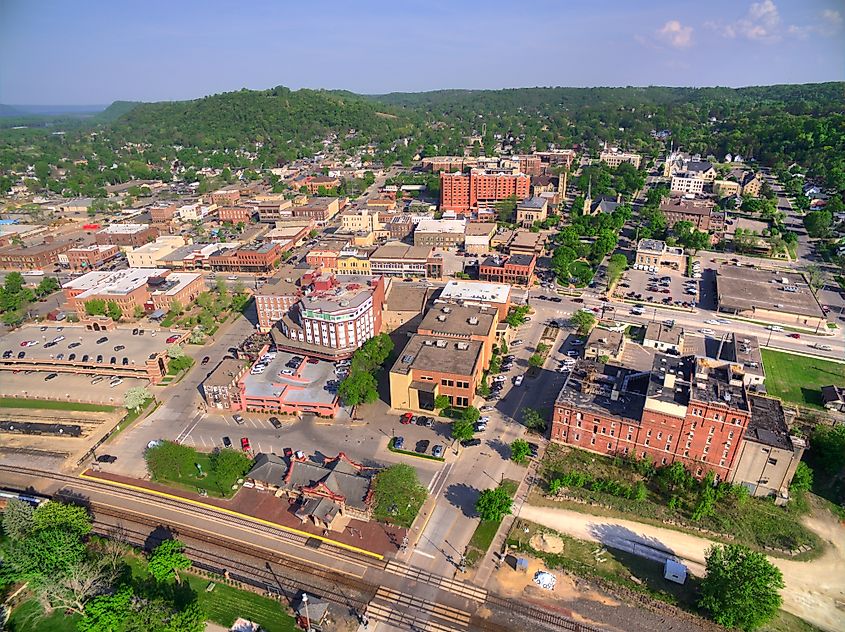 Aerial view of downtown Red Wing, Minnesota.