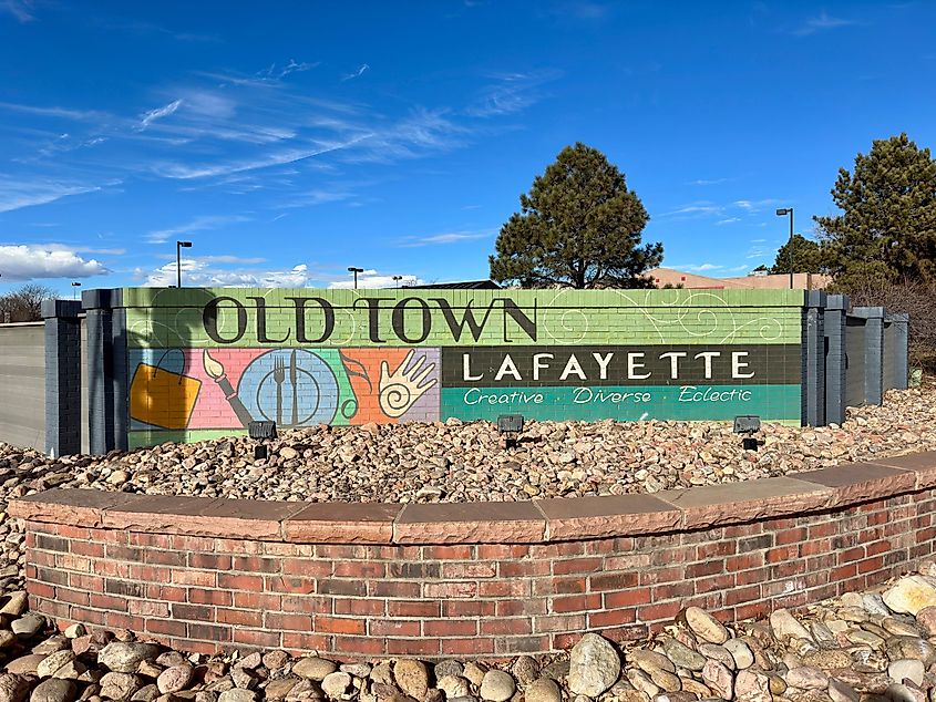 Sign for Old Town Lafayette: Creative, Diverse, Eclectic. Editorial credit: Rachel Rose Boucher / Shutterstock.com