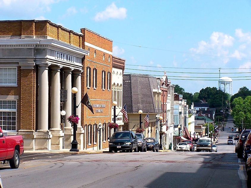 The beautiful downtown area of Harrodsburg, Kentucky.