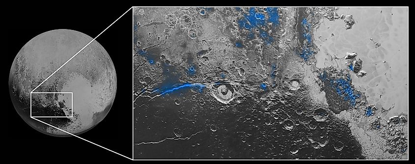 Regions with exposed water ice on Pluto