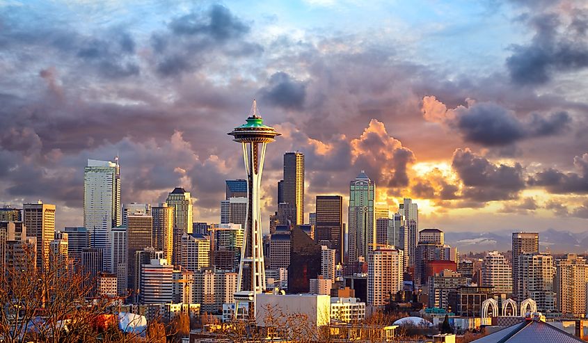 Seattle skyline at sunset, WA