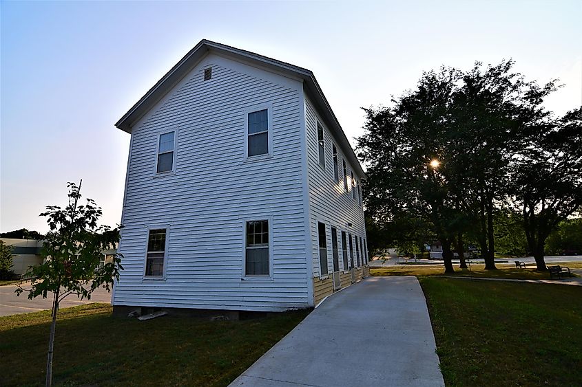 Webster city historic park in Iowa is home to the original wood frame court house, churches, log cabins, and an old depot.
