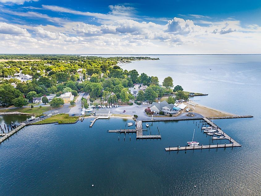 Aerial view of Oxford, Maryland on the Chesapeake Bay 