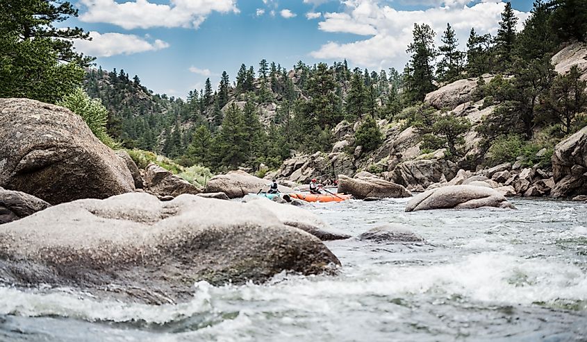  People enjoying scenic browns canyon on the Arkansas river in Colorado