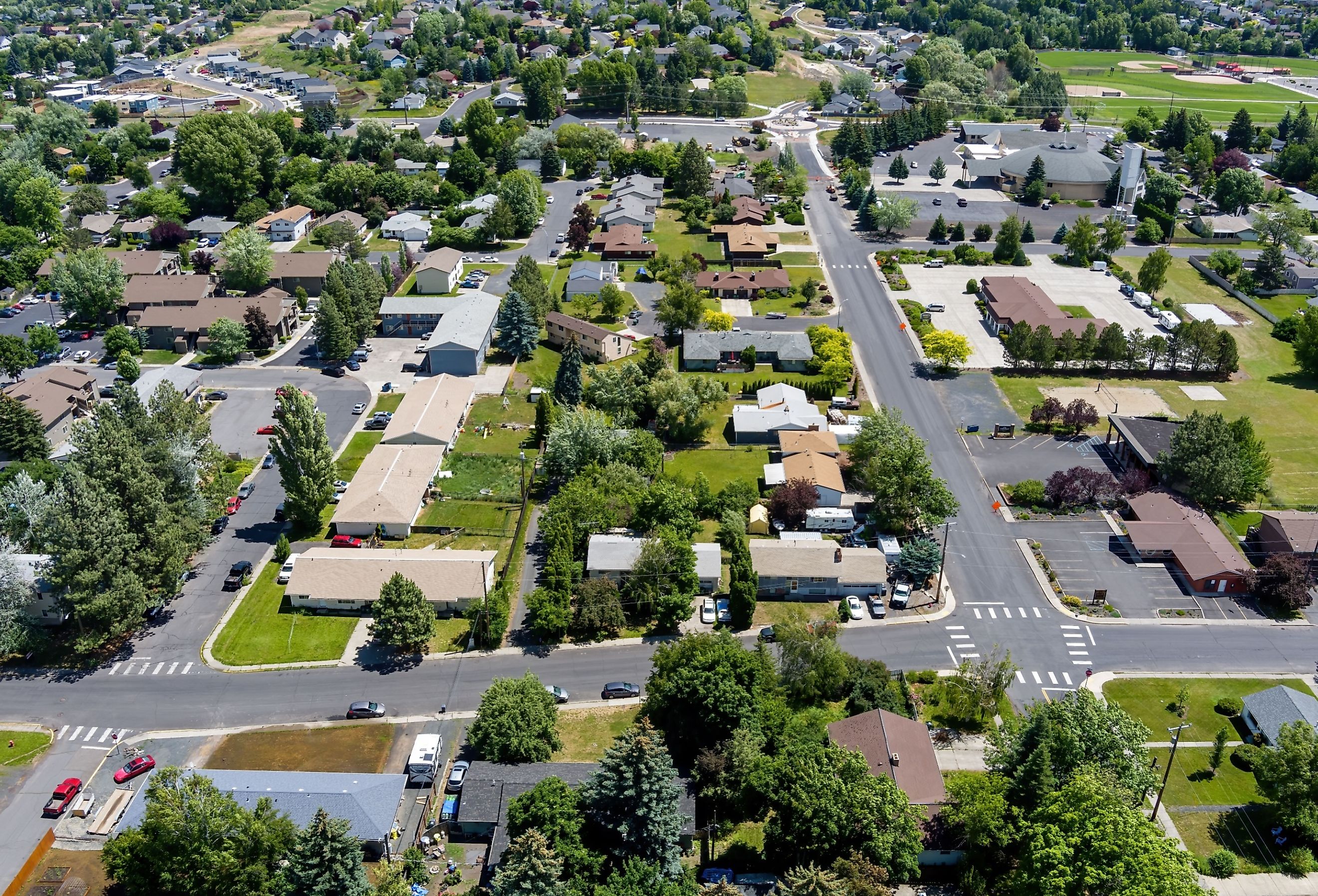 Aerial view of the residential region of Moscow, Idaho